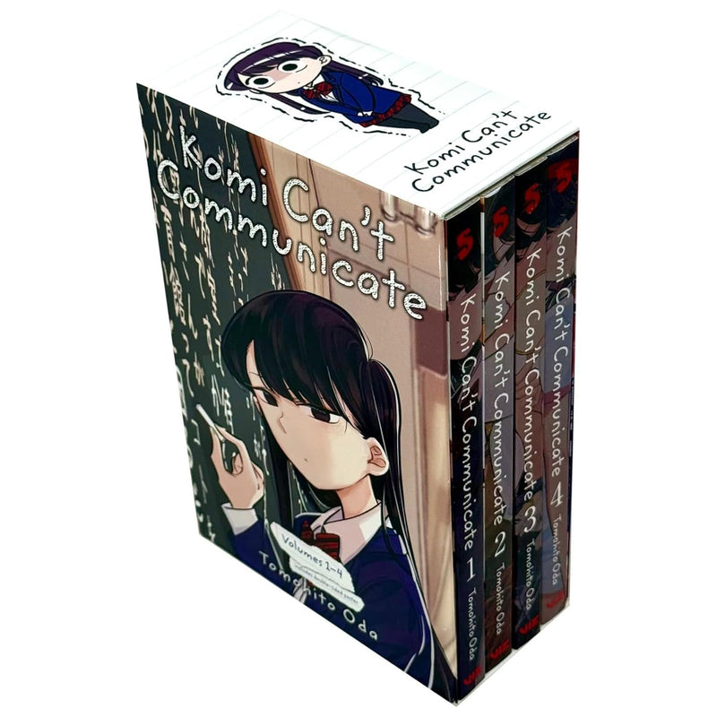 Komi Can't Communicate 4-book box set by Tomohito Oda, paperback manga collection featuring colorful covers and character illustrations.