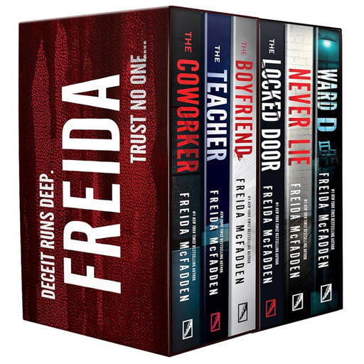 Six-book fiction collection set by Freida McFadden, including The Teacher, Coworker, and Boyfriend, paperback editions.