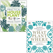 Set of two hardcover RHS Practical House Plant and What Plant Where books by Zia Allaway and RHS, featuring plant illustrations and titles.