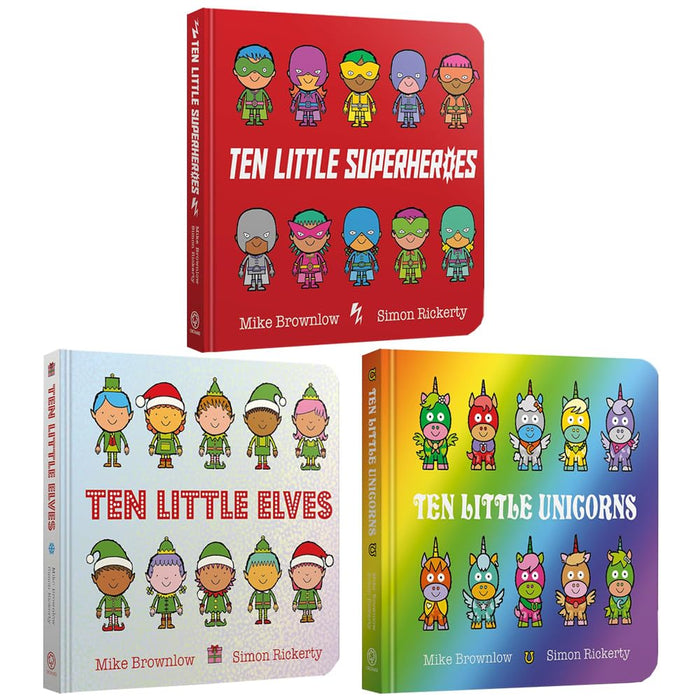 Ten Little Board Book Collection 3 Books Set By Mike Brownlow (Superheroes, Elves & Unicorns) - The Book Bundle