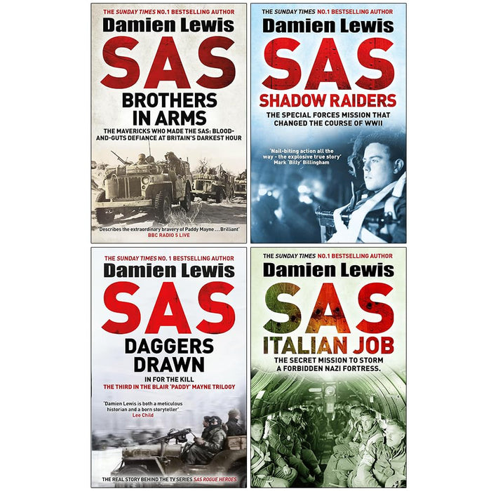 Damien Lewis Collection 4 Books Set (SAS Brothers in Arms, SAS Shadow Raiders, SAS Daggers Drawn In For the Kill and SAS Italian Job) - The Book Bundle