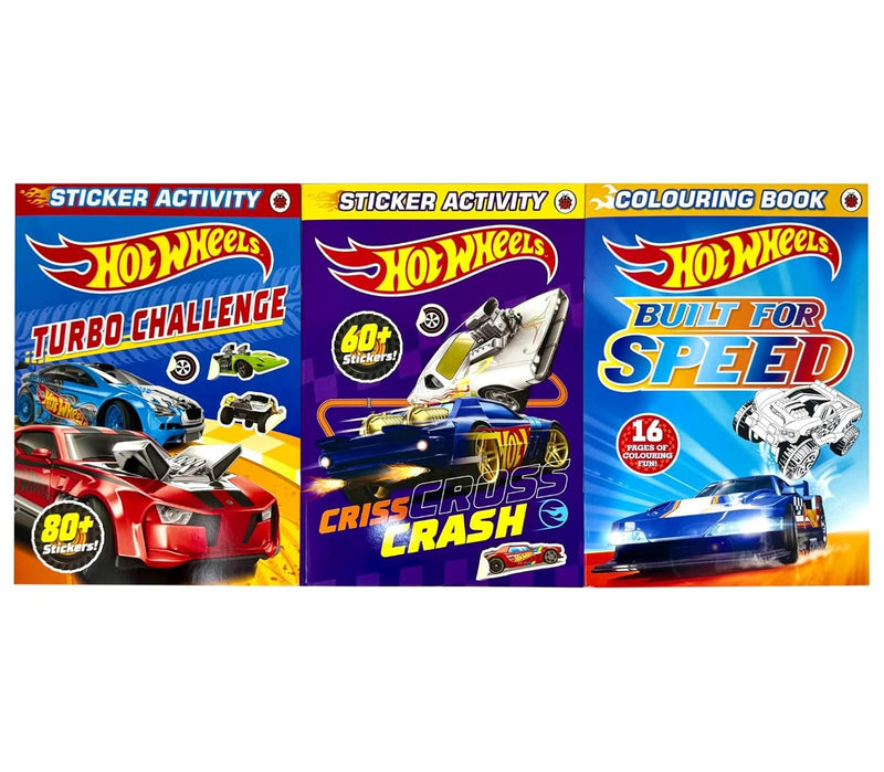 Hot Wheels Activity Book Collection 5 Books Set (Turbo Challenge Sticker Activity Book, Criss Cross Crash Sticker Activity Book, Built For Speed, Stunt Zone, Made to Race Colouring Book) - Ages 5-7 - Paperback