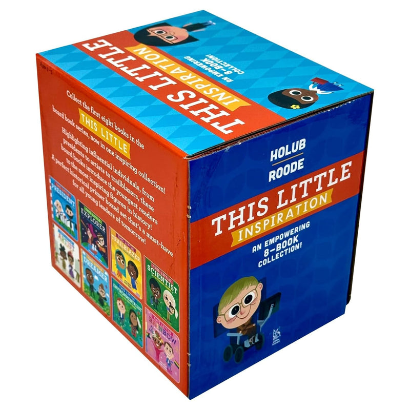 Set of 8 inspiring non-fiction board books from This Little Inspiration collection by Joan Holub & Daniel Roode, designed for young readers.