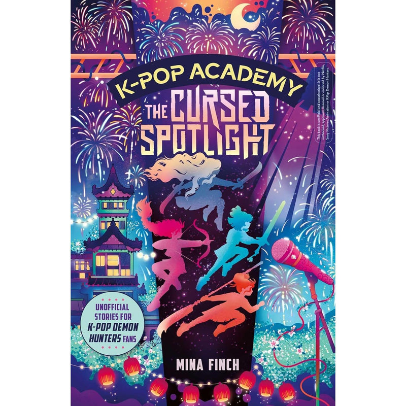 Set of three K-Pop Academy Cursed Spotlight books by Mina Finch, Angela Song, and Lila Violet, featuring vibrant covers and fictional themes.