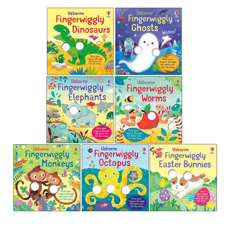 Usborne Fingerwigglies Collection 7 Books Set by Felicity Brooks (Fingerwiggly Dinosaurs, Ghosts, Elephants, Worms, Monkeys, Octopus and Easter Bunnies) - The Book Bundle