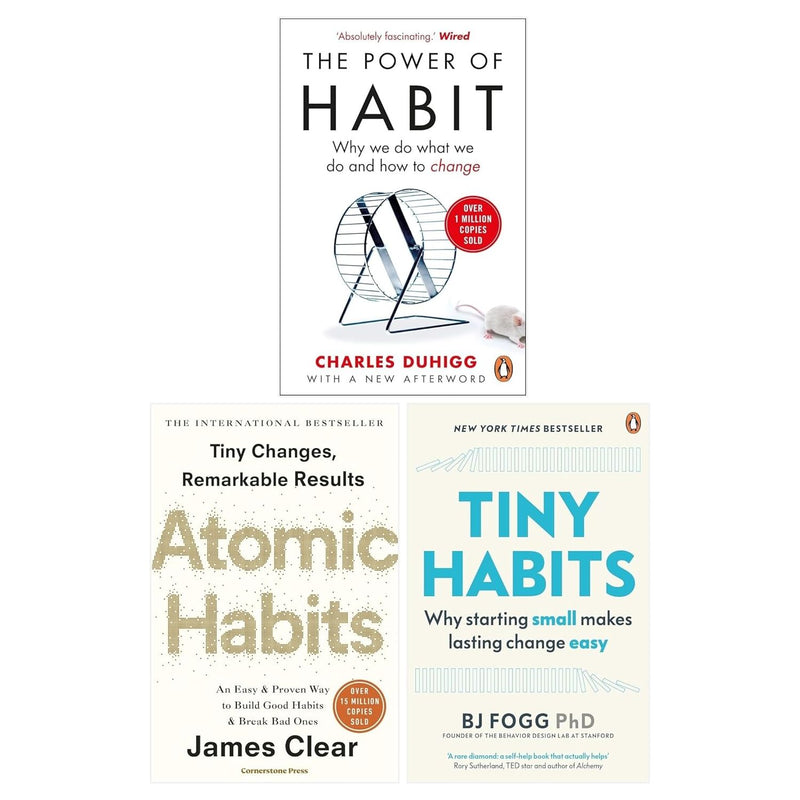 Tiny Habits, Atomic Habits, The Power of Habit 3 Books Collection Set - The Book Bundle