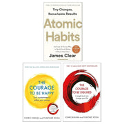 Three-book collection set including Atomic Habits by James Clear, The Courage to Be Disliked, and The Courage to Be Happy by Kishimi and Koga