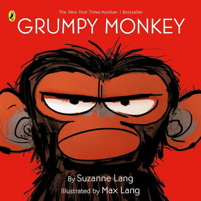 Set of three Grumpy Monkey books by Suzanne Lang for ages 3-7, paperback collection featuring colorful covers and playful illustrations.
