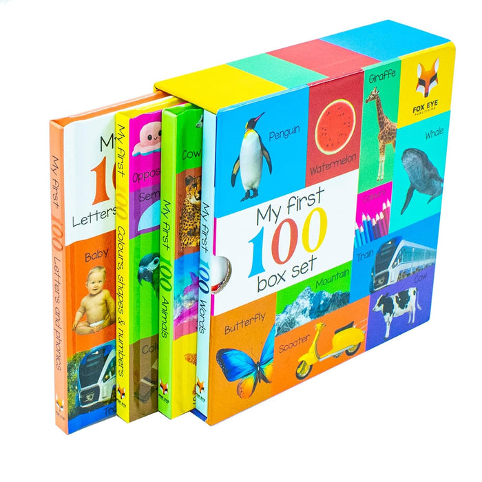 My First 100 Box set 4 books set (My first 100 words, 100 Animals, 100 Colours-shapes-numbers, 100 letters& phonics) - The Book Bundle