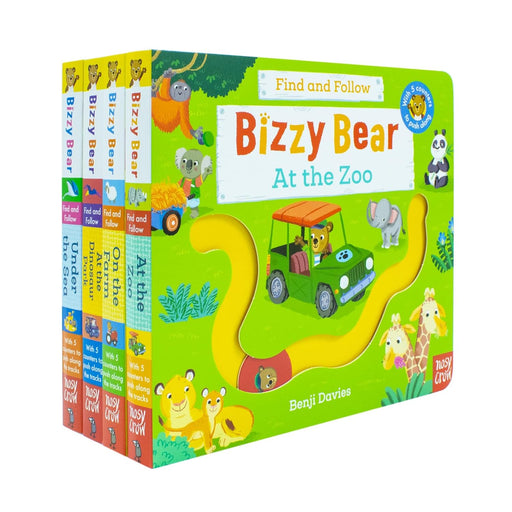 Bizzy Bear Find & Follow Series 4 Books Set (At The Zoo, On The Farm, At The Dinosaur Park, Under The Sea) - The Book Bundle