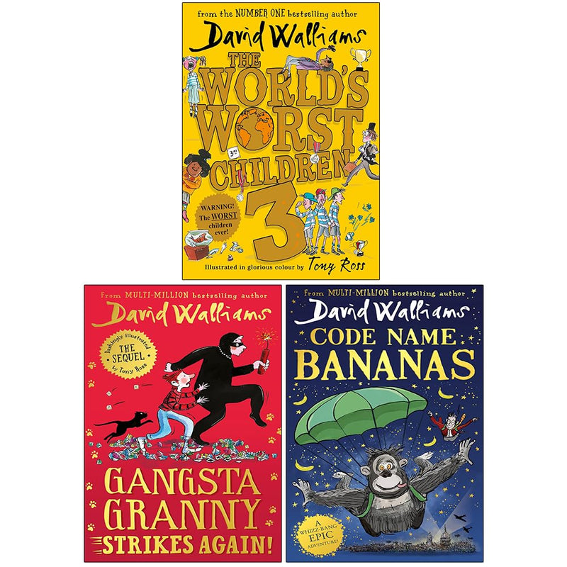 David Walliams Collection 3 Books Set (The World's Worst Children 3, Gangsta Granny Strikes Again! and Code Name Bananas) - The Book Bundle