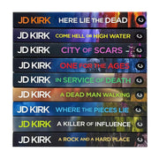 DCI Logan crime thriller book set by JD Kirk, featuring titles like Come Hell or High Water and City of Scars in Canelo Crime Ltd edition