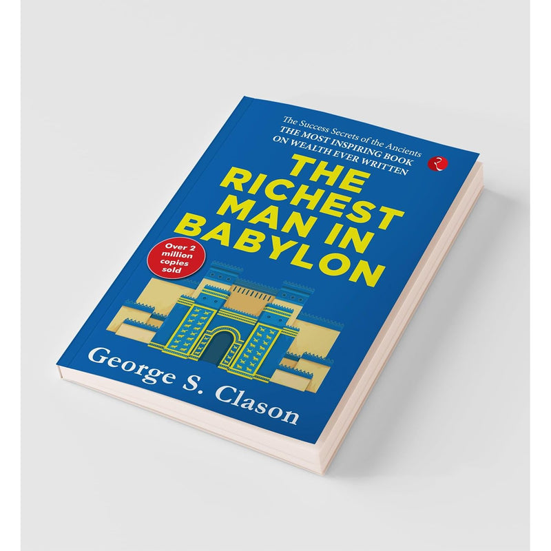 Paperback of The Richest Man in Babylon by George S. Clason, published by Rupa Publications India, featuring a cover with ancient city imagery.