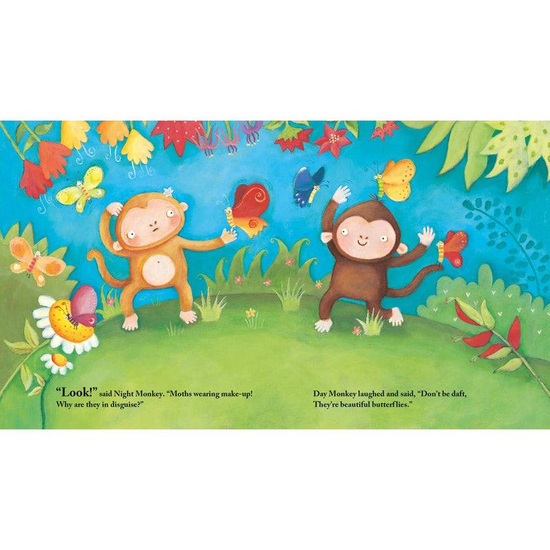Night Monkey, Day Monkey paperback by Julia Donaldson, published by Egmont, featuring colorful illustrated cover art.