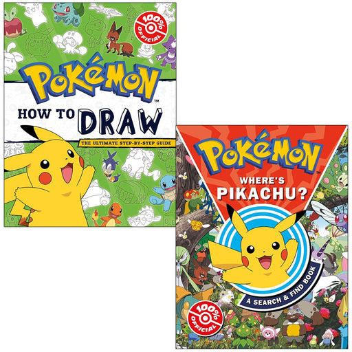 Pokemon 2 Books Collection Set (How to Draw & Pokémon Where’s Pikachu? A search & find book) - The Book Bundle