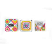 Crochet card deck featuring 50 colorful granny square designs by Claire Montgomerie, perfect for crochet project inspiration.