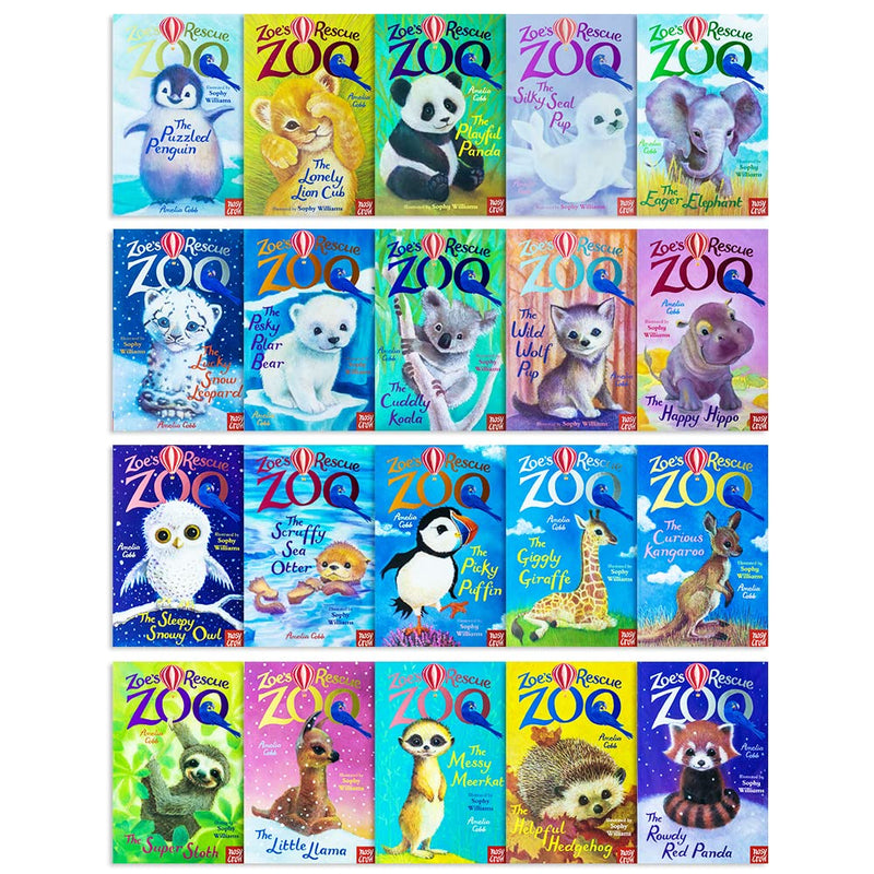 Nosy Cro Ltd Zoe's Rescue Zoo 20-book collection set by Amelia Cobb, featuring colorful paperback books with animal characters.