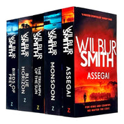 Zaffre Wilbur Smith Courtney Series 5 Books collection set including Blue Horizon, The Triumph of the Sun, Assegai, featuring colorful book covers.