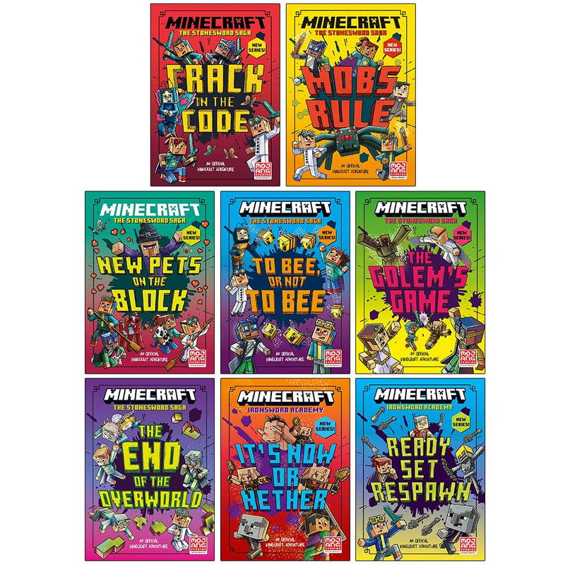 Minecraft Stonesword Saga and Ironsword Academy 8 Books Collection Set By Mojang AB (Crack in the Code, Mobs Rule, New Pets on the Block, To Bee or Not to Bee, It's Now or Nether and More) - The Book Bundle