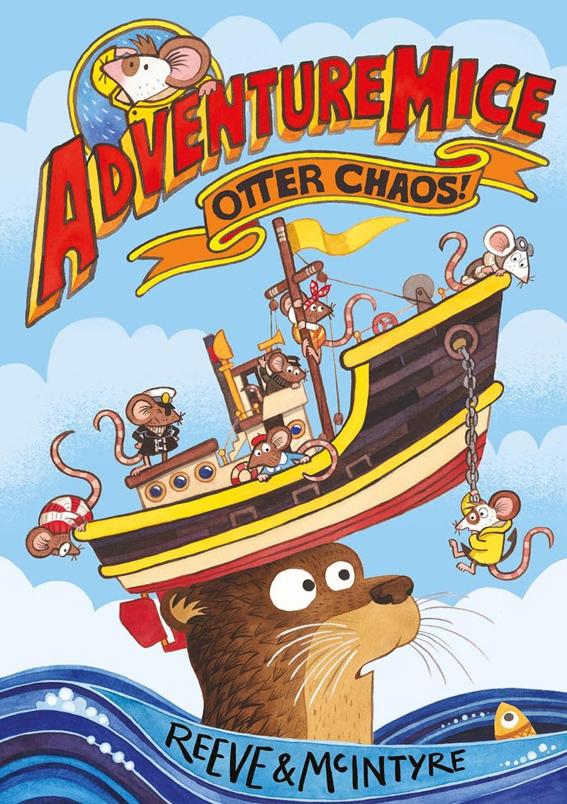 Colorful cover of Adventuremice Otter Chaos book by Reeve and McIntyre, featuring animated otters in a chaotic adventure scene.