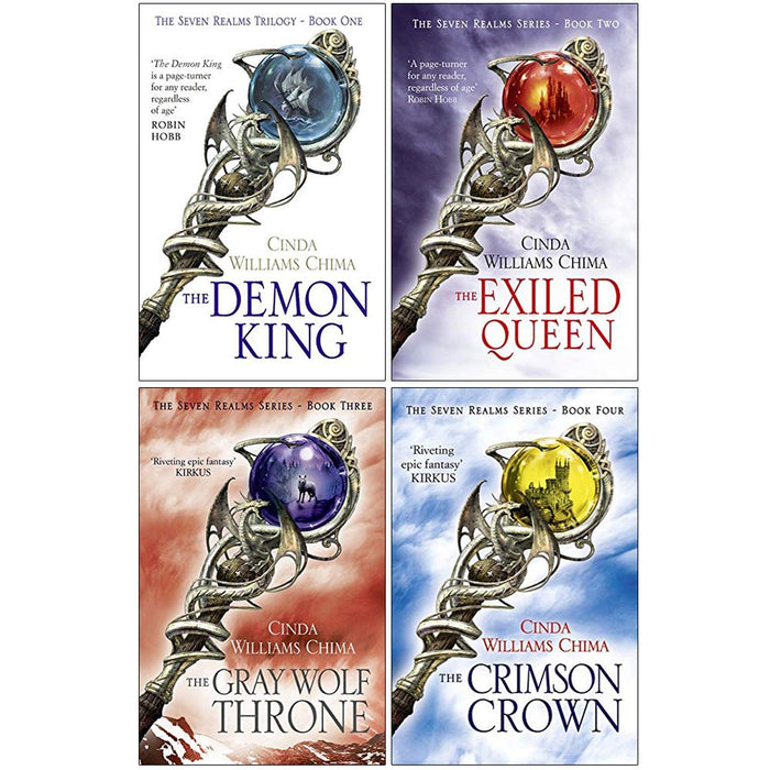 The Seven Realms Series 4 Books Collection Set By Cinda Williams Chima (The Demon King, The Exiled Queen, The Gray Wolf Throne, The Crimson Crown) - The Book Bundle