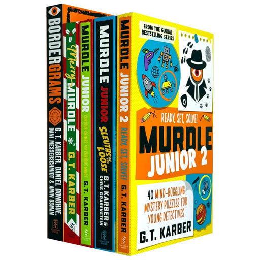 Set of five G. T. Karber Murdle Puzzle Series fiction paperback books from Souvenir Press Ltd, featuring colorful cover art.