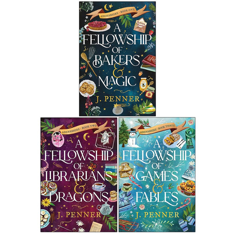 A set of three paperback fiction books from the Adenashire Series by J Penner, published by Poisoned Pen Press Ltd.