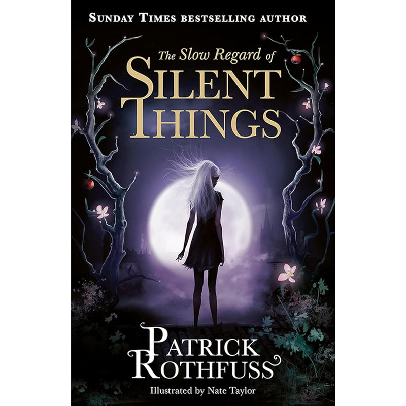 Four paperback books from The Kingkiller Chronicle series by Patrick Rothfuss, published by Gollancz Ltd, featuring artwork on the covers.