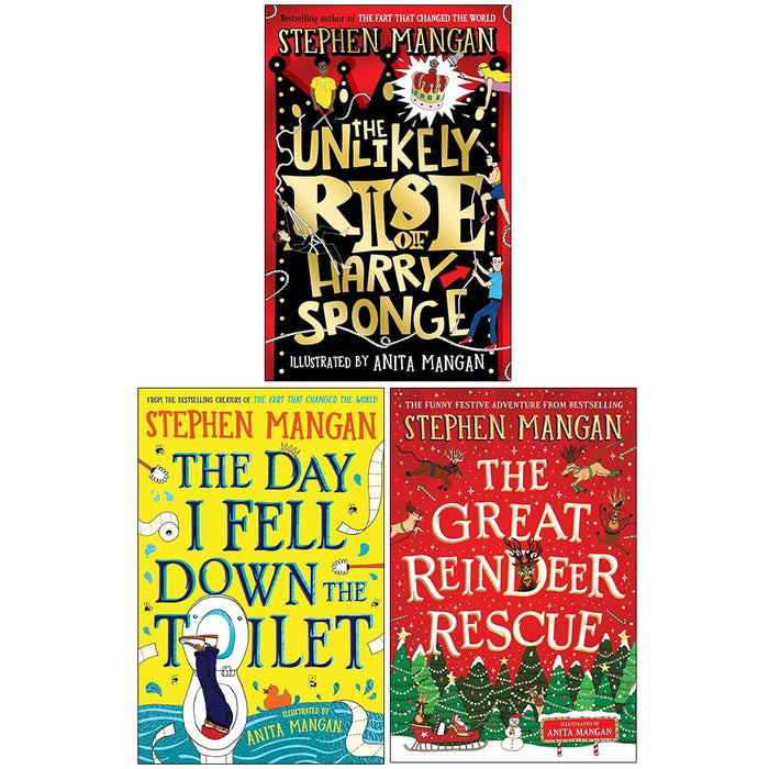 Stephen Mangan Collection 3 Books Set (The Unlikely Rise of Harry Sponge, The Day I Fell Down the Toilet and The Great Reindeer Rescue) - The Book Bundle