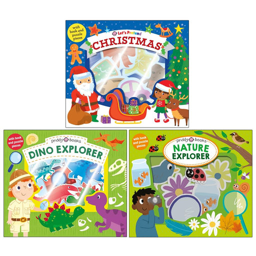 Let's Pretend 3 Books Collection Set By Roger Priddy (Christmas, Dino Explorer & Nature Explorer) - The Book Bundle