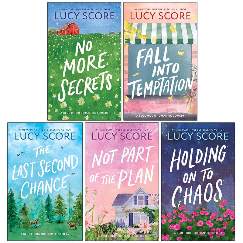 Blue Moon Series 5 Books Collection set by Lucy Score, Fiction, mixed format edition, featuring colorful book covers and spines.