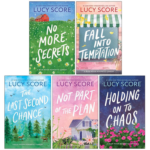 Blue Moon Series 5 Books Collection set by Lucy Score, Fiction, mixed format edition, featuring colorful book covers and spines.