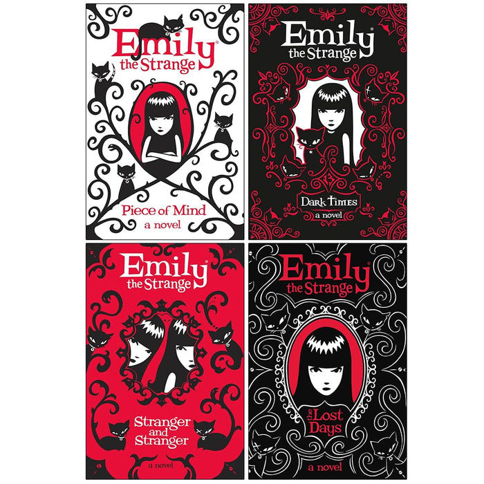 Emily the Strange 4 Books Collection Set by Rob Reger and Jessica Gruner, hardcover fiction books featuring dark, quirky illustrations.