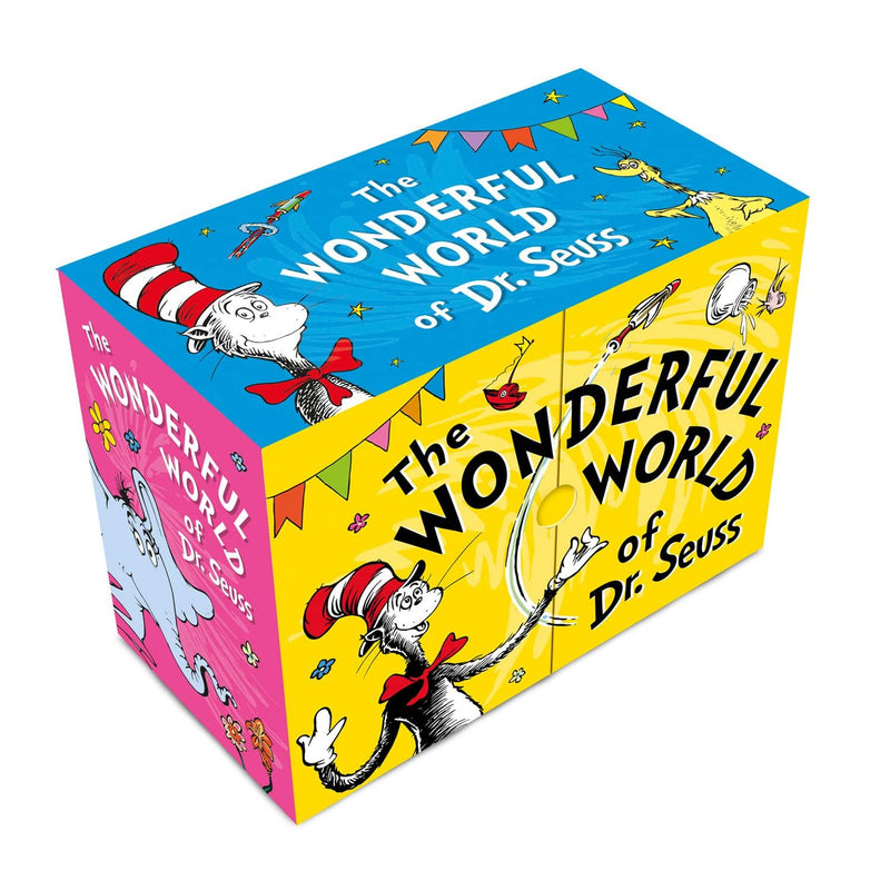Illustrated cover of "The Wonderful World of Dr. Seuss" by HarperCollins, featuring colorful Seuss characters and whimsical artwork.