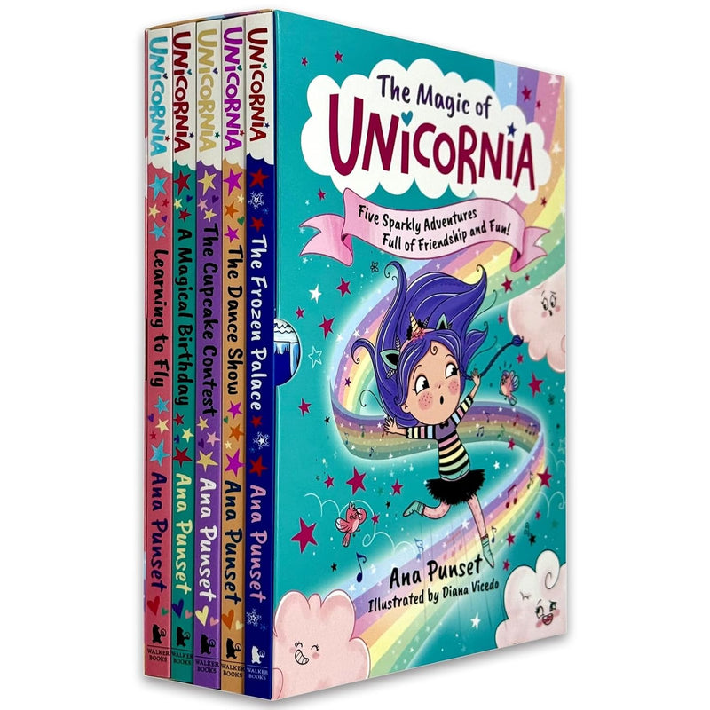 Unicornia Series 5 Books Collection Set By Ana Punset(Learning to Fly,A Magical Birthday,The Cupcake Contest,The Dance Show &The Frozen Palace)