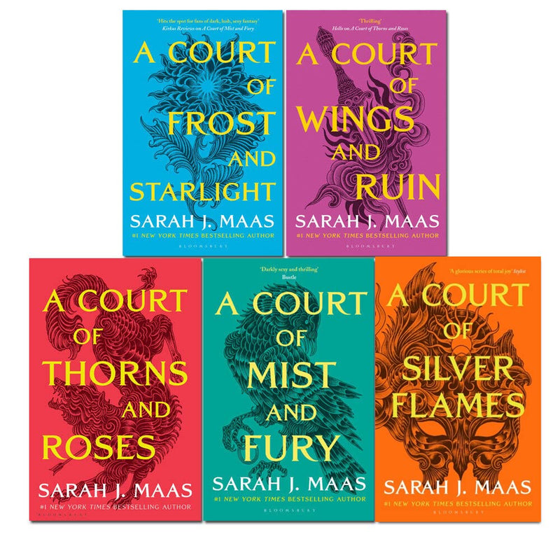 A set of five fantasy fiction books from the A Court of Thorns and Roses series by Sarah J. Maas, published by Bloomsbury Publishing.