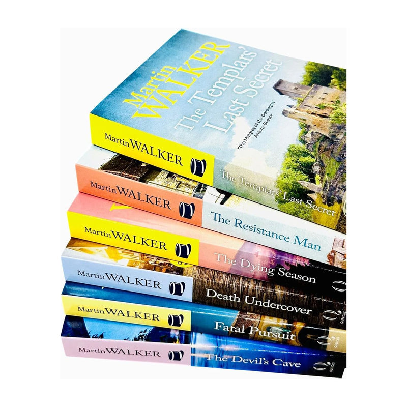 Six paperback mystery books from the Bruno Chief of Police series by Martin Walker, part of the Dordogne Mysteries collection.
