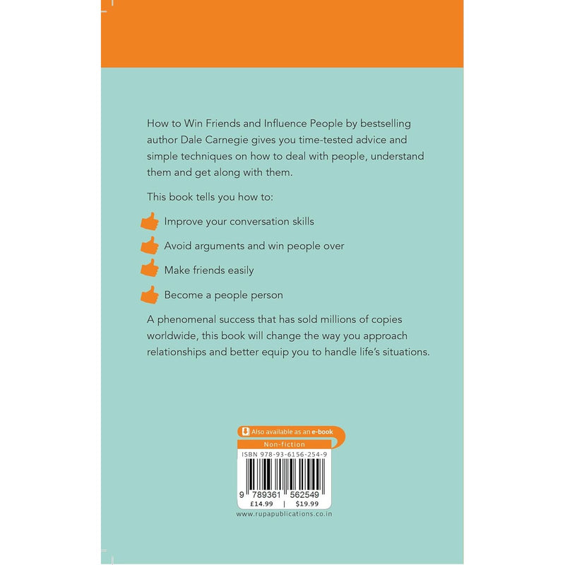 Book cover of "How To Win Friends and Influence People" by Dale Carnegie, published by Rupa Publications, featuring a blue and white design.