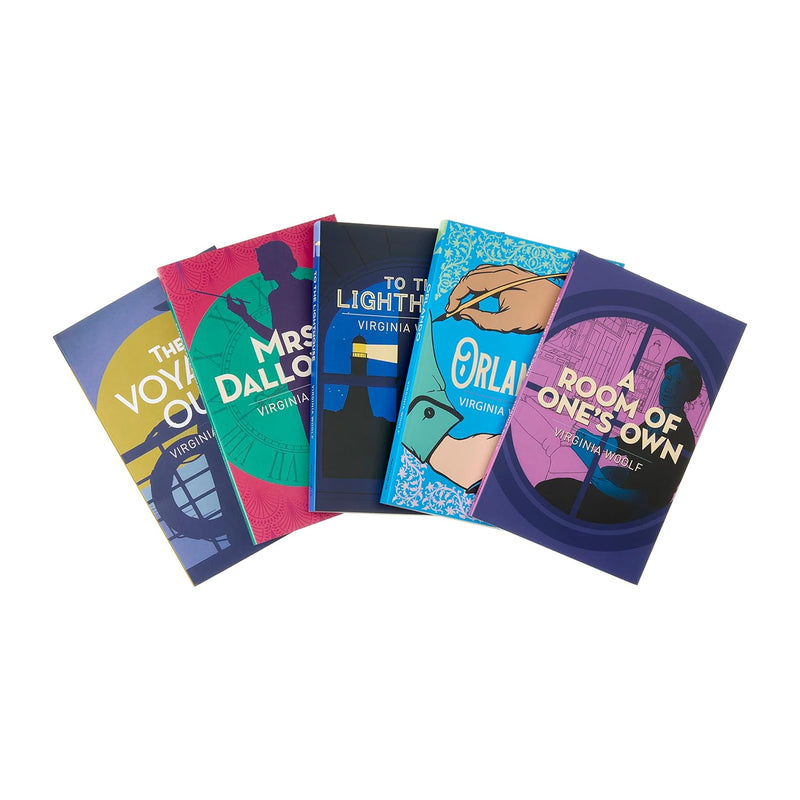 Set of five Virginia Woolf books from the Arcturus Classic Collections boxed set, with colorful covers and classic design.