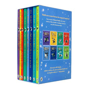 Set of eight Puffin books from Jill Murphy's The Worst Witch collection box with colorful covers featuring witch characters.