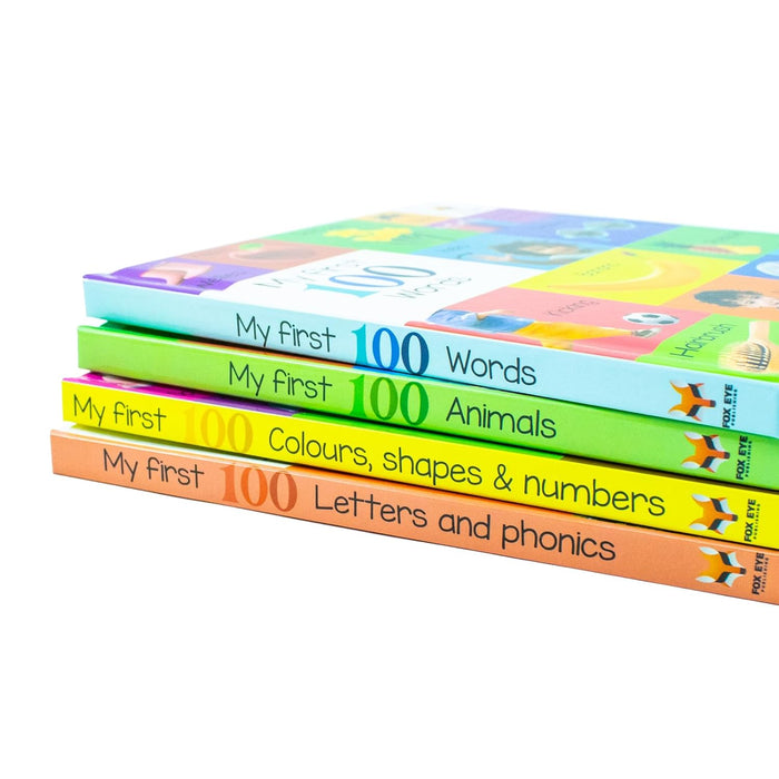 My First 100 Box set 4 books set (My first 100 words, 100 Animals, 100 Colours-shapes-numbers, 100 letters& phonics) - The Book Bundle