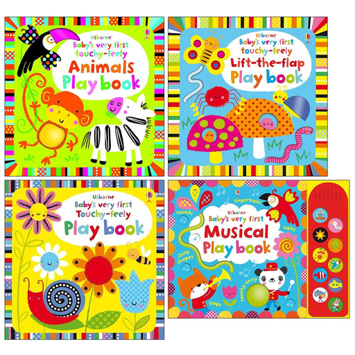Usborne Baby's Very First Touchy-feely Playbook 4 Books Collection Set-Playbook, Lift the Flap Playbook, Animals Playbook & Musical Playbook - The Book Bundle