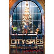 City Spies series by James Ponti, a 6-book collection for middle-grade readers, featuring colorful book covers and spy-themed illustrations.