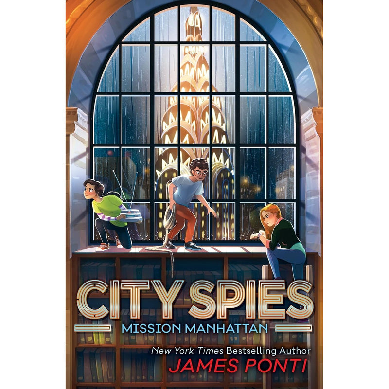 City Spies series by James Ponti, a 6-book collection for middle-grade readers, featuring colorful book covers and spy-themed illustrations.