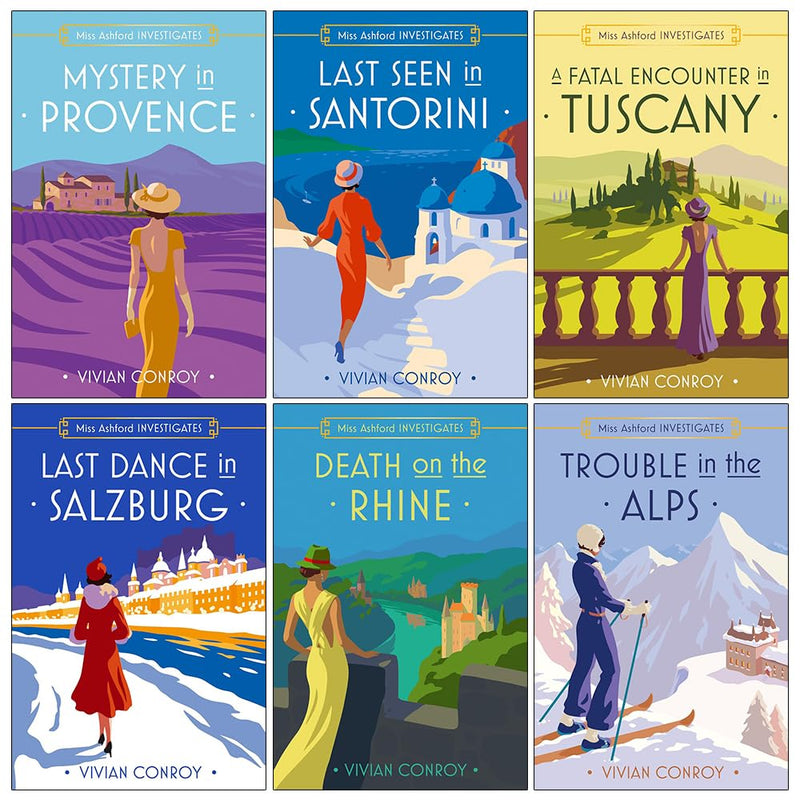 Miss Ashford Investigates Series 6 Books Collection Set By Vivian Conroy (Mystery in Provence, Last Seen in Santorini, A Fatal Encounter in Tuscany,Last Dance in Salzburg,Death on the Rhine and More)