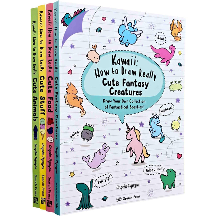 Kawaii: How to Draw Series By Angela Nguyen 4 Books Collection Set (Animals, Fantasy Creatures, Stuff and Food) - The Book Bundle