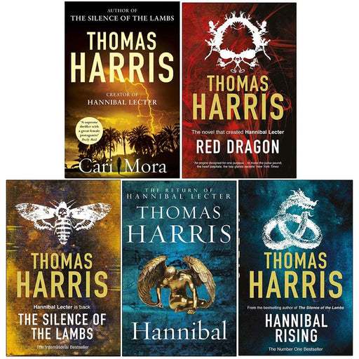 Five-book Thomas Harris series collection featuring Cari Mora and Hannibal Lecter novels, including Red Dragon and Silence of the Lambs.