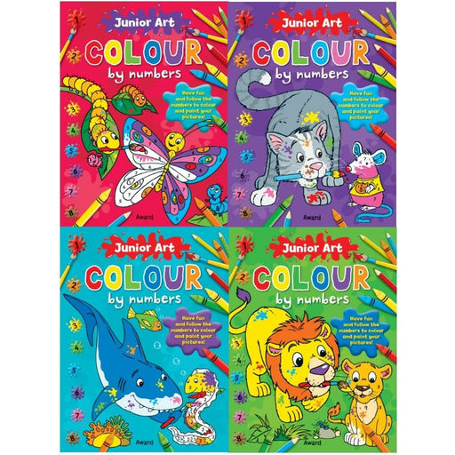 Junior Art Colour By Numbers 4 Books Collection Set (Butterfly, Cats, Lion, Shark) - The Book Bundle
