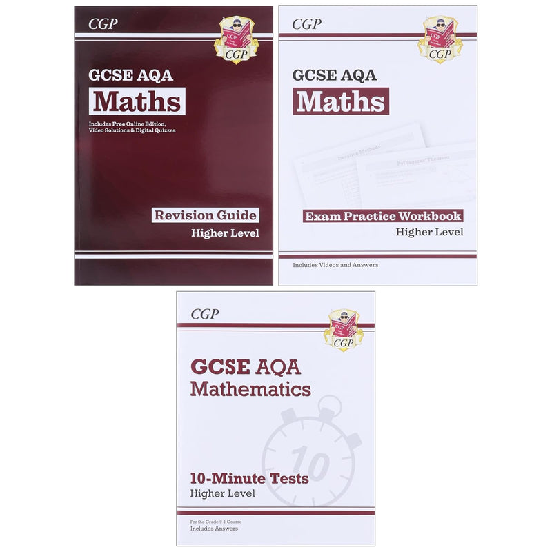 CGP Books GCSE Maths AQA Higher Level 3-book collection set, non-fiction paperback textbooks