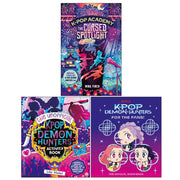 Set of three K-Pop Academy Cursed Spotlight books by Mina Finch, Angela Song, and Lila Violet, featuring arcade and fiction themes.